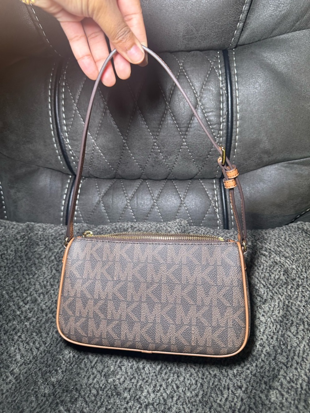 Michael Kors Brown MK Logo Wristlet with Gold Logo - Picture 7 of 7